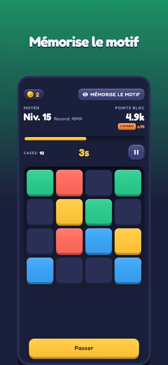 GridMaster : un motif coloré à mémoriser sur le plateau
