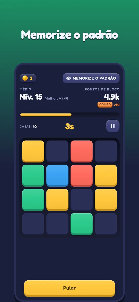 GridMaster: um padrão de cores no tabuleiro para memorizar